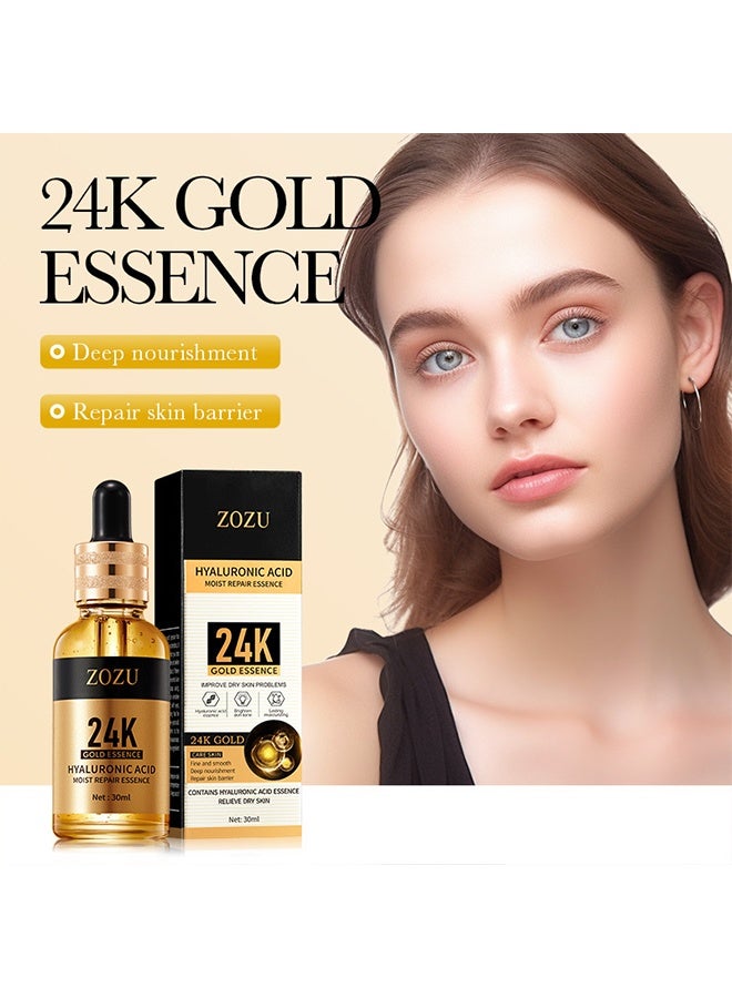 Zozu 24k Gold Essence,Serum for Face, Peptide Serum for Face, Hyaluronic Acid, Moisturizing Hyaluronic Acid, Anti-Aging Face Serums with Hyaluronic Acid, for Dark Spots & Fine Lines, for Women's Skin Care (30 ml) - Image 2